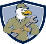 American Bald Eagle Mechanic Spanner Crest Cartoon Stock Photo