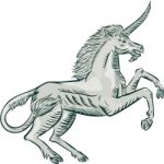 Unicorn Horse Prancing Side Etching Stock Photo