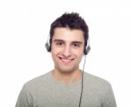 Casual Man Listening Music Stock Photo