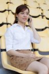 Portrait Of Thai Adult Businesswoman Beautiful Girl Calling Smart Phone Stock Photo