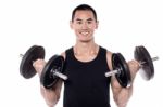 Lifting Dumbbells Improves Biceps! Stock Photo