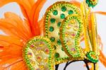 Helmet Decorated With Bright Stones And Feathers For Carnival Stock Photo