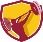 Weightlifter Swinging Barbell Rear Crest Retro Stock Photo