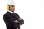 Male Architect Wearing Earmuff Stock Photo