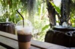 Iced Coffee With Milk Foam Stock Photo