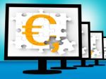 Euro Symbol On Monitors Showing Europe Profits Stock Photo