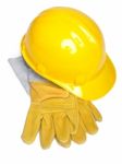 Hard Hat And Leather Gloves Stock Photo