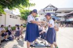 Student 9-10 Years Old, Scout In Adventure Activities, Scout Camp School Bangkok Thailand Stock Photo