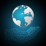 Technology Polygon Geometric Hand Holding World Globe Stock Photo