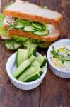 Fresh Vegetarian Sandwich With Garlic Cheese Dip Salad Stock Photo