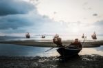 Many Fishing Boat In The Sea Stock Photo