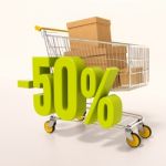 Shopping Cart And Percentage Sign, 50 Percent Stock Photo