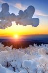 Sunrise On Deogyusan Mountains Covered With Snow In Winter,south Korea Stock Photo