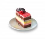 Strawberry Cheesecake Isolated On White Background Stock Photo