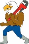 Bald Eagle Plumber Monkey Wrench Circle Cartoon Stock Photo