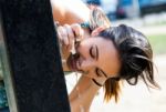 Beautiful Young Woman Drinking Clean Water From Street Fountain Stock Photo