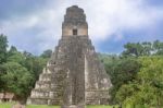 Tikal Temple I, Temple Of The Great Jaguar In The Main Plaza Of Stock Photo