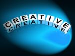 Creative Dice Mean Innovative Inventive And Imaginative Stock Photo