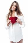 Sensual Woman Posing In White Shirt Stock Photo