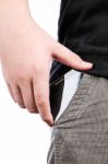 Smartphone With A Black Screen In The Pocket Of Jeans Stock Photo