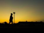 Silhouette Teen Age Run Together  Track Stock Photo