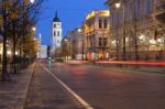 Gediminas In Vilnius At Night Stock Photo