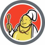 Fat Buddha Chef Cook Cartoon Stock Photo