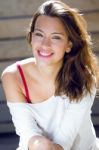 Portrait Of Beautiful Woman With Smile At Home Stock Photo