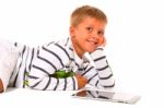 Boy Using Digital Tablet Stock Photo