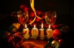 Glasses Of Champagne And New Year Decorations Stock Photo