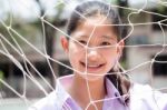 Portrait Of Thai High School Student Uniform Teen Beautiful Girl Happy And Relax Stock Photo