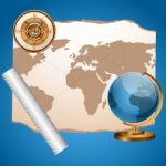 World Map With Compass Stock Photo