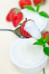 Organic Greek Yogurt And Strawberry Stock Photo