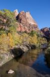 Virgin River Meandering Through The Mountains Of Zion Stock Photo