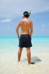 Young Man Ready To Go Snorkeling Stock Photo