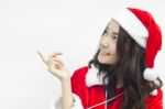 Beautiful Young Santa Clause Woman, Isolated Stock Photo