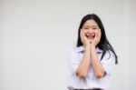 Portrait Of Thai High School Student Uniform Beautiful Girl Excellent Stock Photo