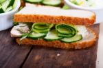 Fresh Vegetarian Sandwich With Garlic Cheese Dip Salad Stock Photo