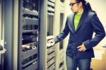 Man Fix Server Network In Data Center Room Stock Photo