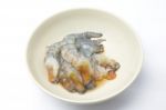 Raw Prawns On White Background Stock Photo