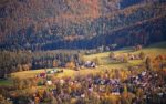 Sunny October Day In Mountain Village. Autumn In Poland Stock Photo