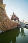 Swan Boat At Wat Cha Lor Temple, Nonthaburi Stock Photo