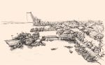 Sketch Cityscape Of Yangon, Myanmar Skyline, Show Docks At Pazundaung Creek, Free Hand Draw Illustration Stock Photo