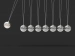 Eight Silver Newtons Cradle Shows Blank Spheres Copyspace For 8 Stock Photo