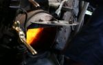 Coal Burning Inside A Traditional Stream Train Stock Photo