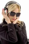 Model Lady Listening Music Stock Photo