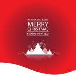 The Merry Christmas With Snow And Tree On Red Background Stock Photo