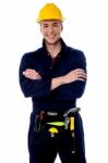 Smiling Handyman Isolated Over White Stock Photo