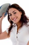 Smiling Woman With Rugby Ball Stock Photo