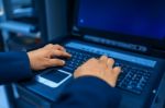 Man Fix Server Network In Data Center Room Stock Photo